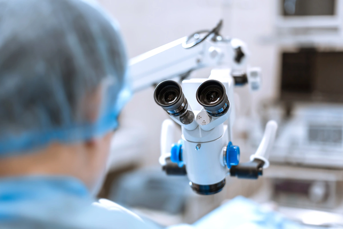 A doctor carrying out observation before an eye surgery